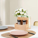 Bamboo Salt Pepper Napkin Holder Set Kitchen Dining Table Caddy Organizer