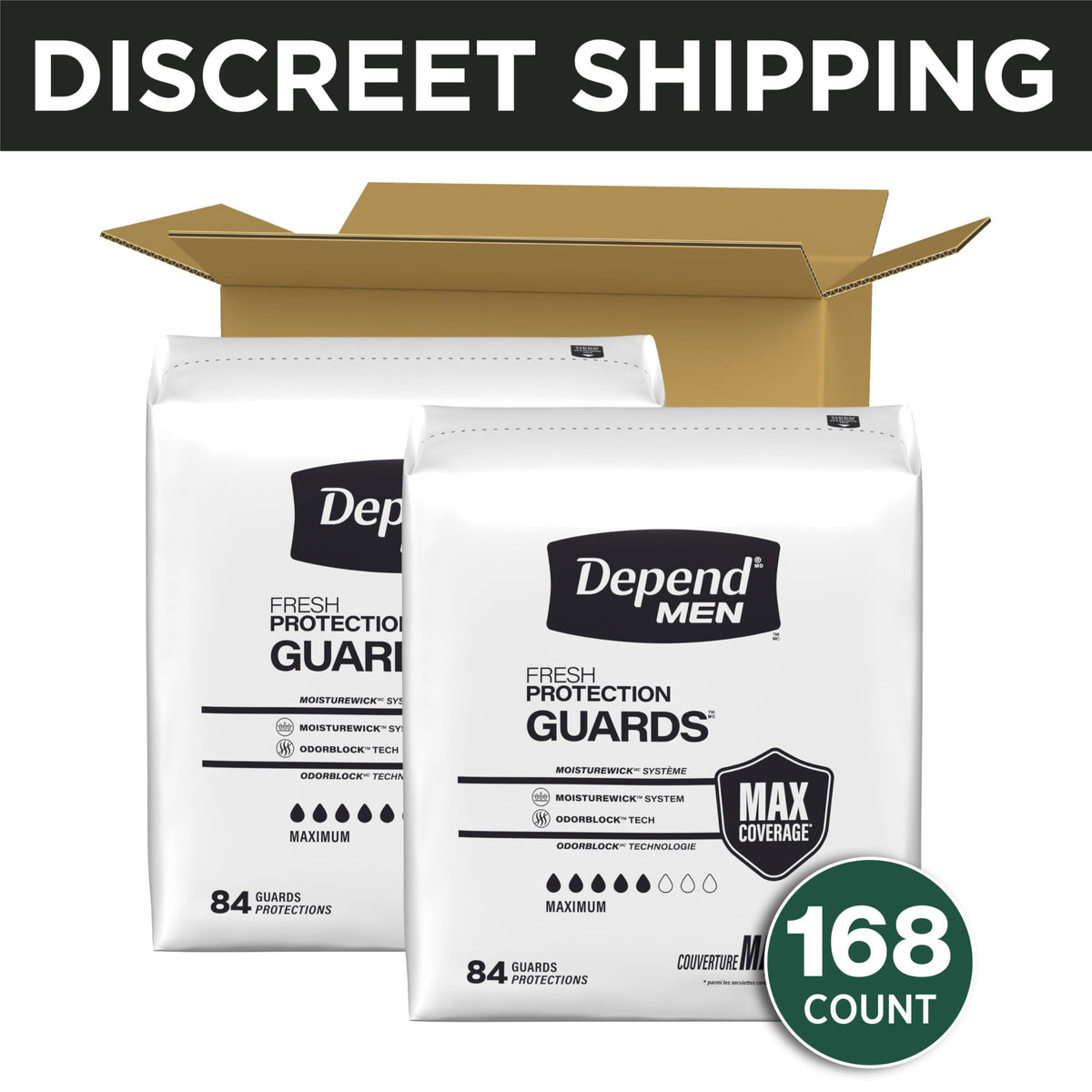 168 Count Depend Guards Incontinence Pads for Men Maximum Absorbency