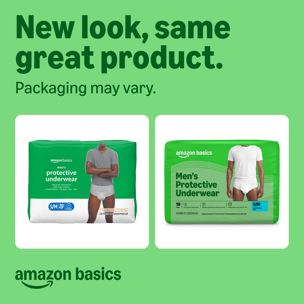 60 Count Amazon Basics Incontinence Underwear for Men, Maximum Absorbency,