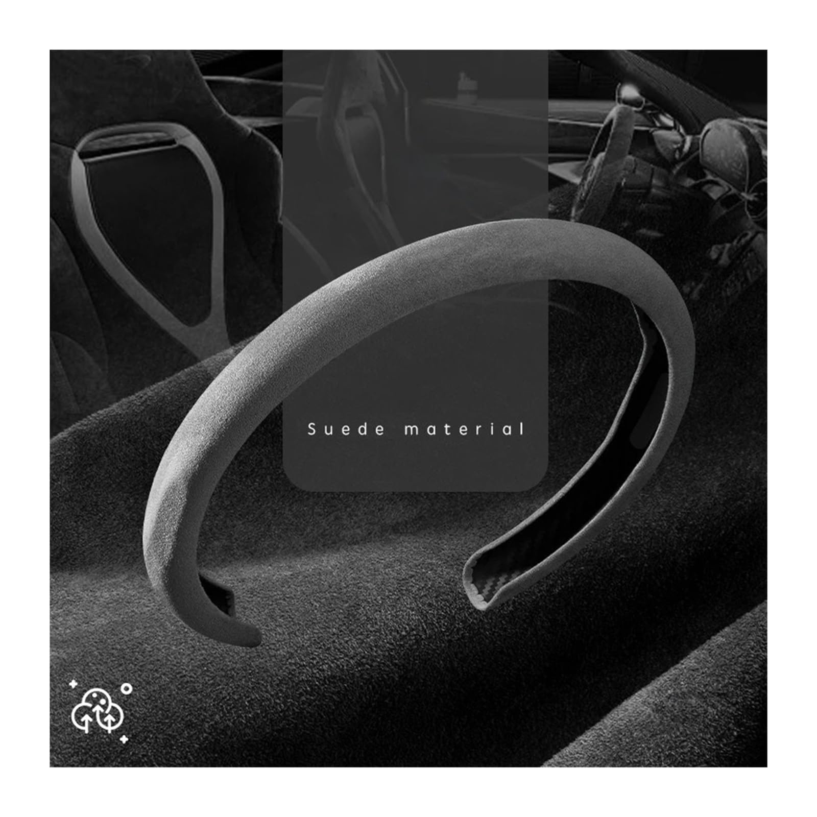 Suede Steering Wheel Cover 15 inch Tesla Model 3 Y S Ultra Thin Black Anti Slip
