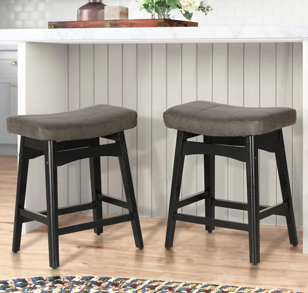 Erste!Bravo Grey Solid Wood Bar Stools Set of 2 for Kitchen Counter Height