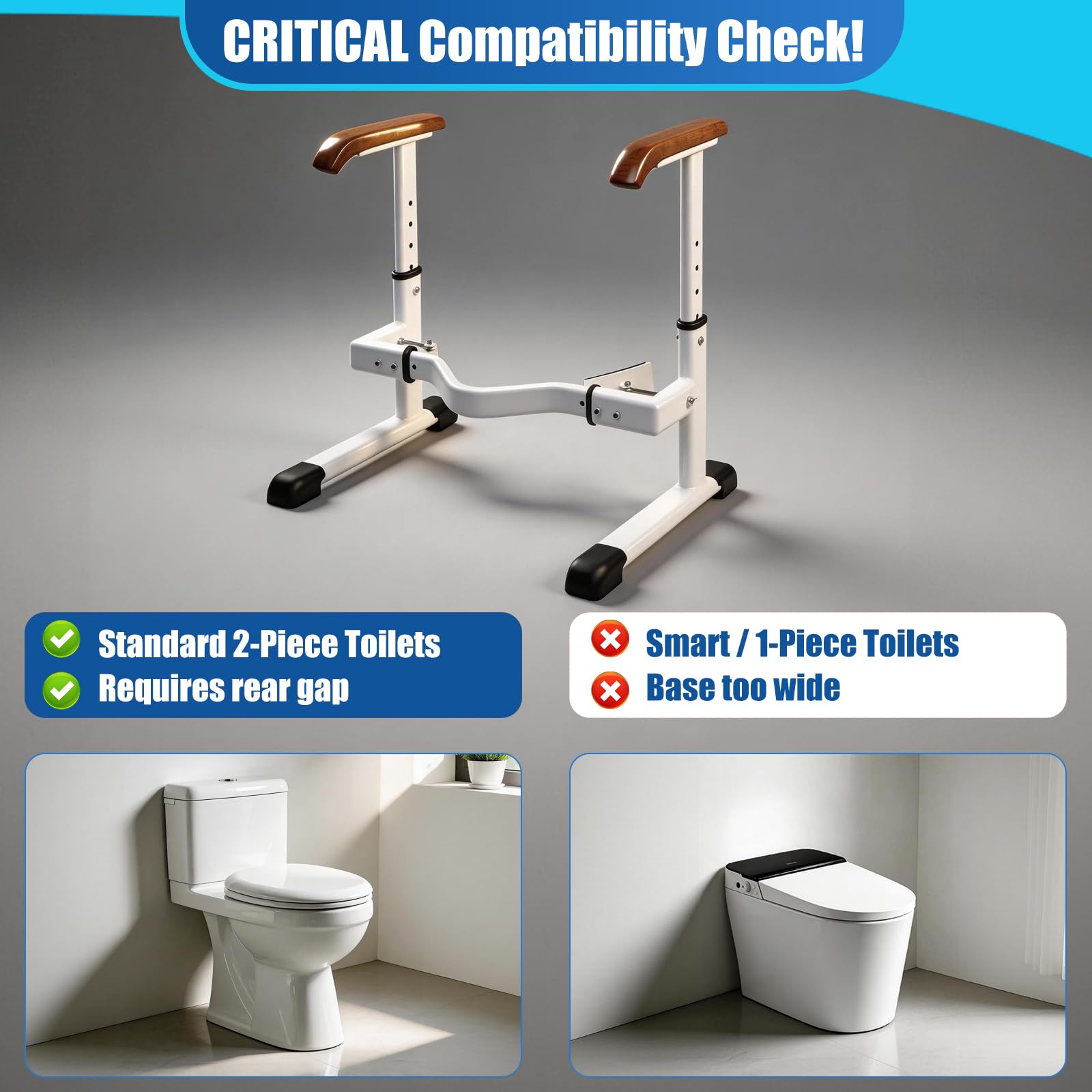 FSA/HSA Eligible Toilet Safety Rails for Elderly with Solid Wood Handles,
