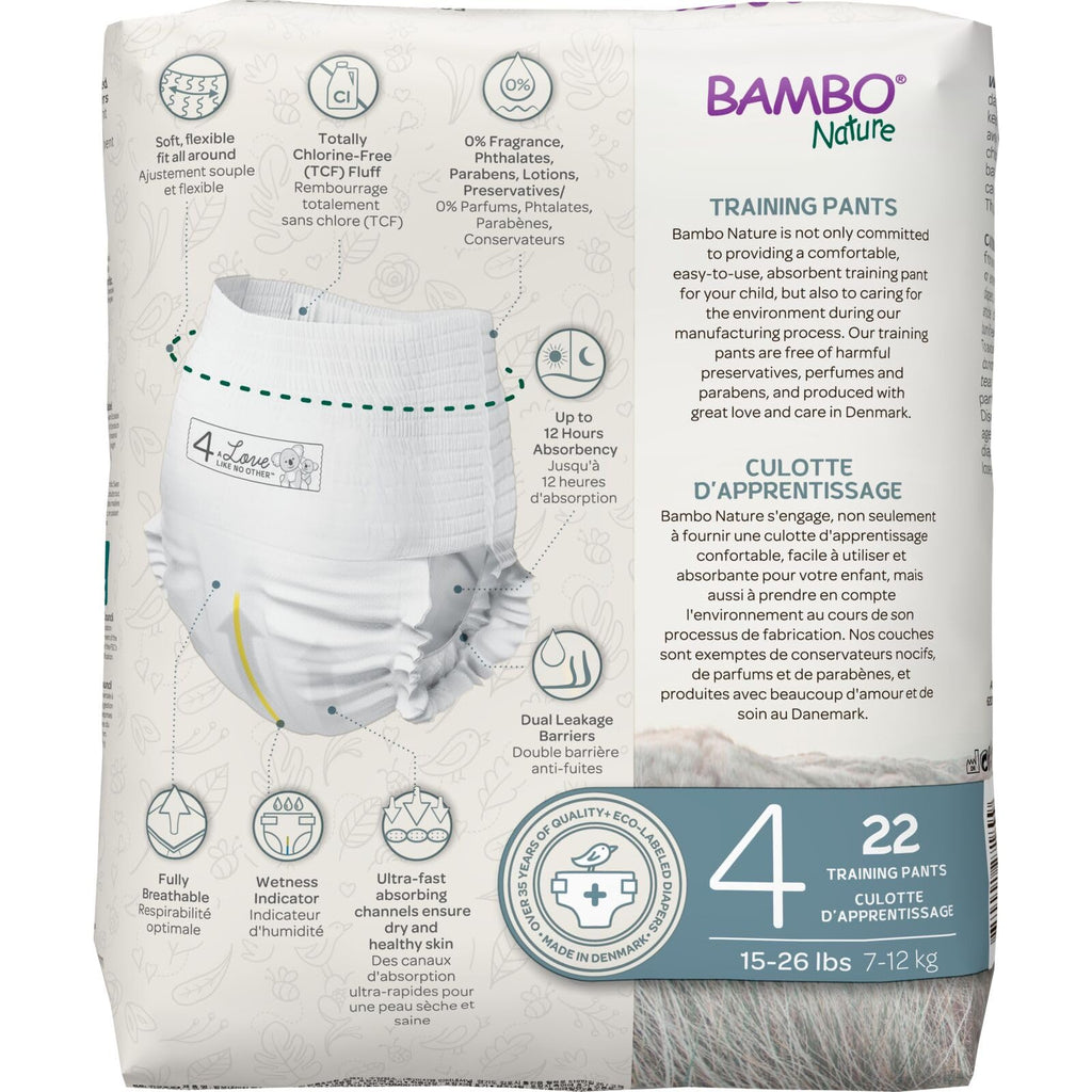 44 Count Bambo Nature Premium Eco-Friendly Training Pants, Size 4 (15-31 Lbs)