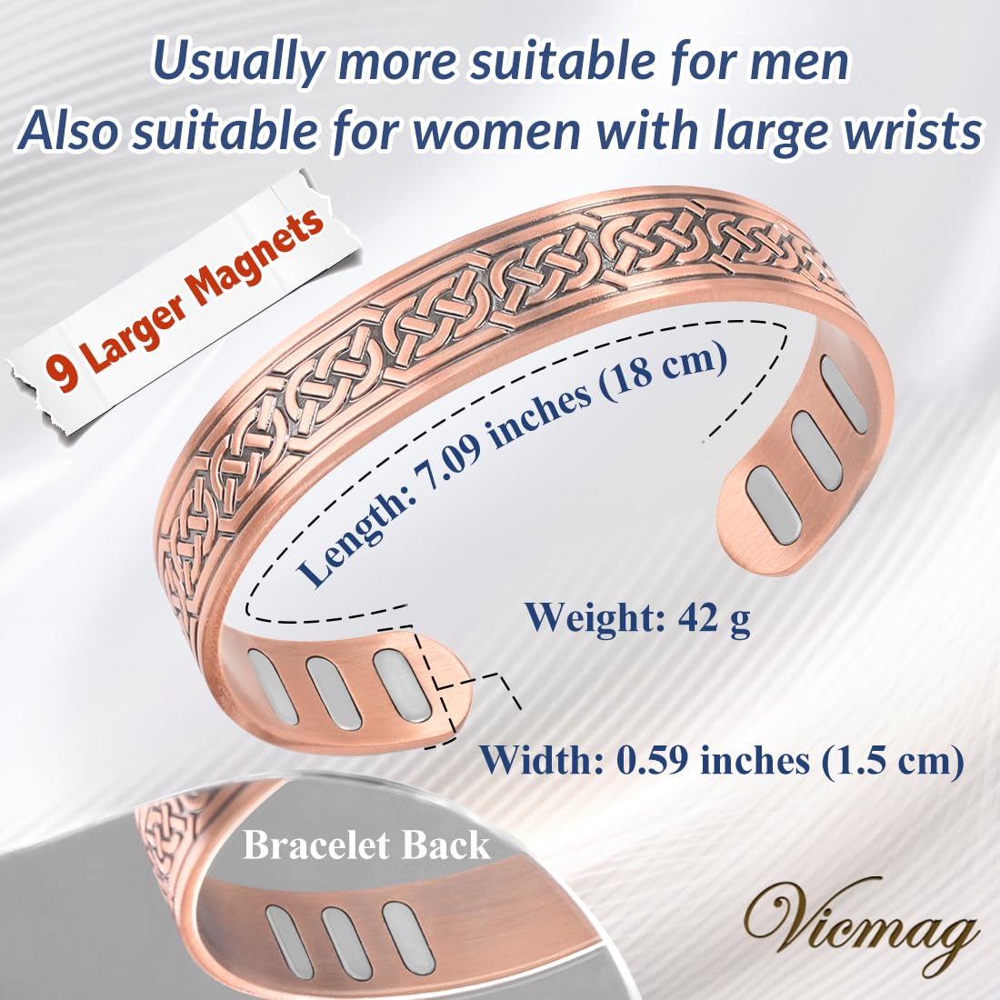 Vicmag Copper Bracelet for Men 9X Strength Magnetic Bracelet Men 99% Pure Copper