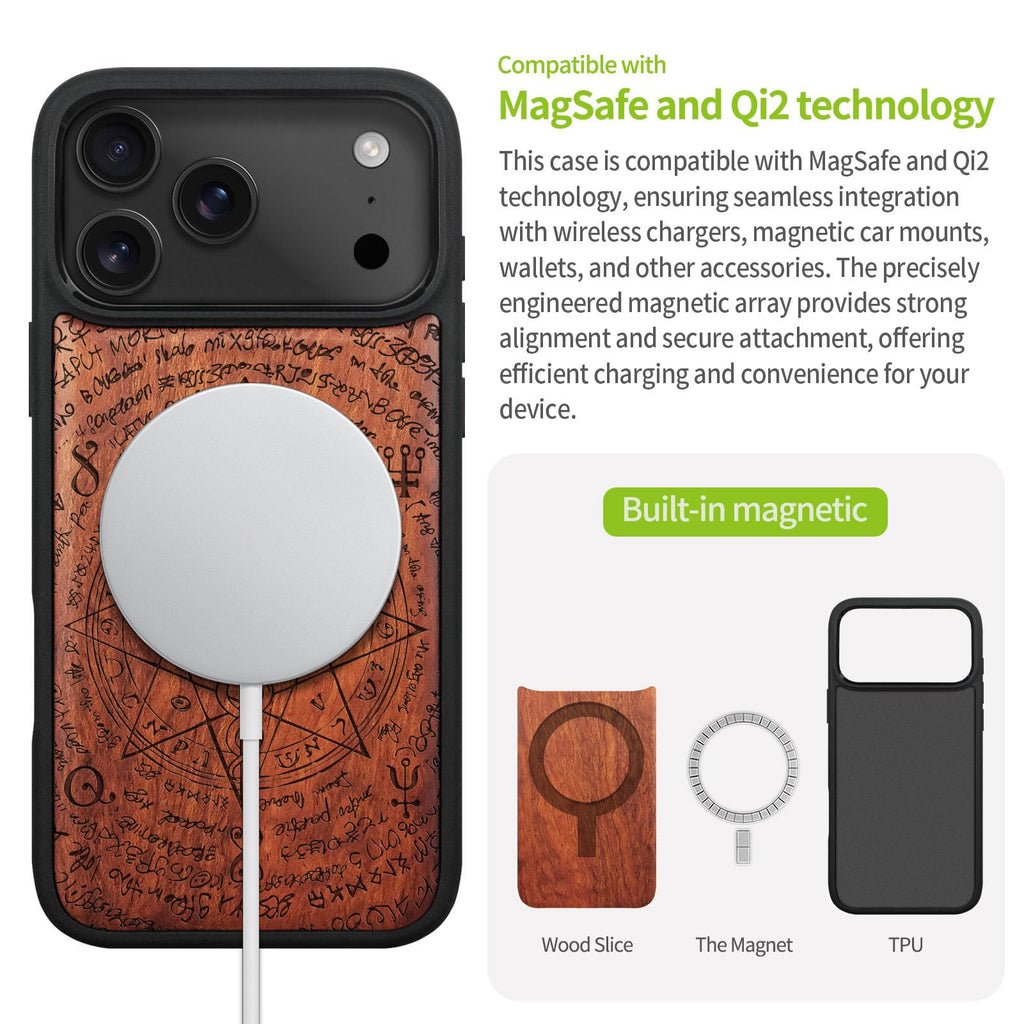 2 Pack Carveit Magnetic Wooden Case for iPhone 17 and 17 Pro Case, Wood Artisan