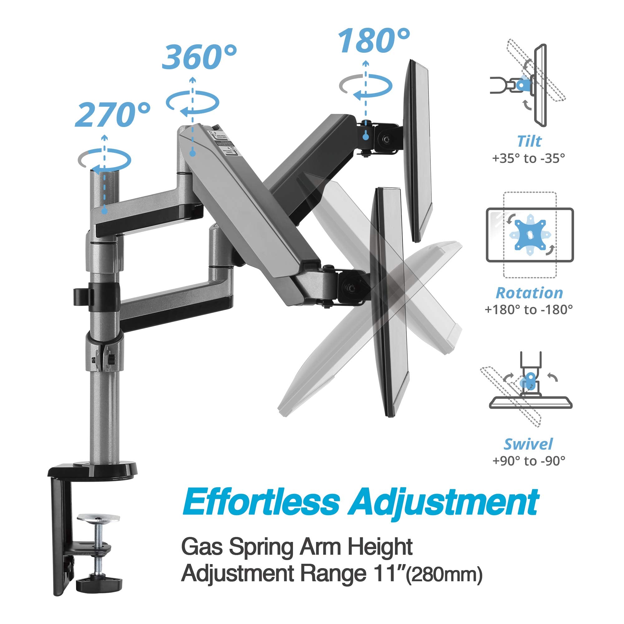 AVLT Dual Stacked Monitor Arm 13–27 inch Full Motion VESA Desk Mount Clamp