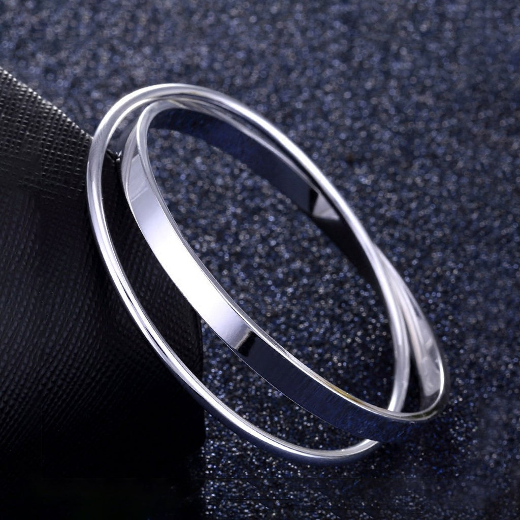 Merdia 990 Solid Sterling Silver Polished and Rough Twisted Bangle Bracelet for