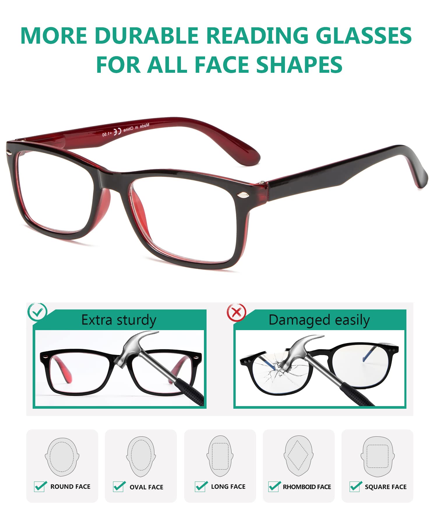 Eyekepper Classic Vintage Style Reading Glasses, Black-Red
