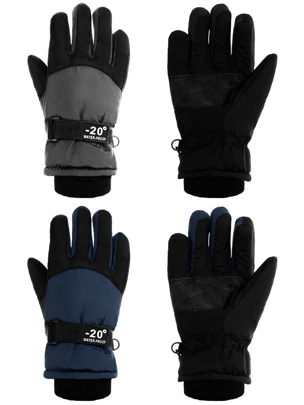 SATINIOR 2 Pairs Kids Waterproof Winter Snow Gloves Ski Gloves for Boy Girl