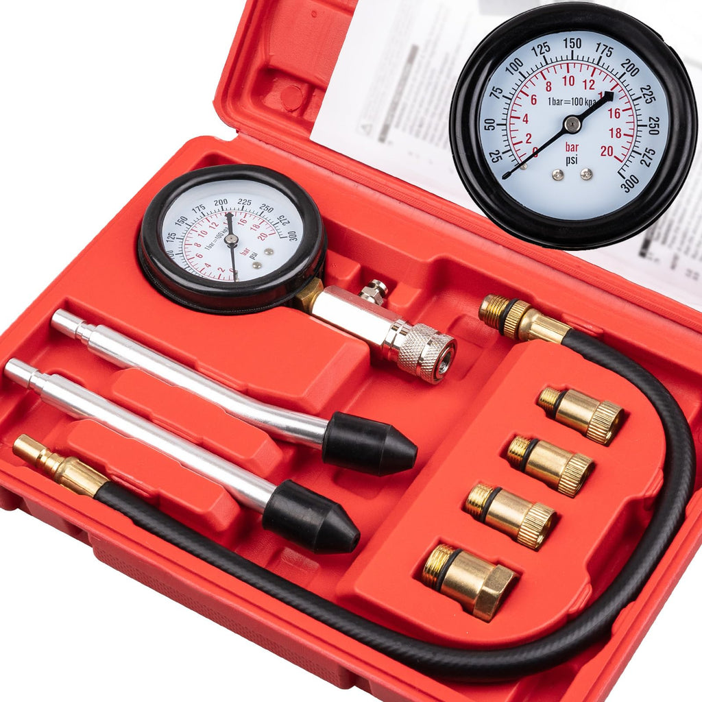 Clatoon 8PC Engine Cylinder Compression Tester Kit Petrol Gas Small Engine