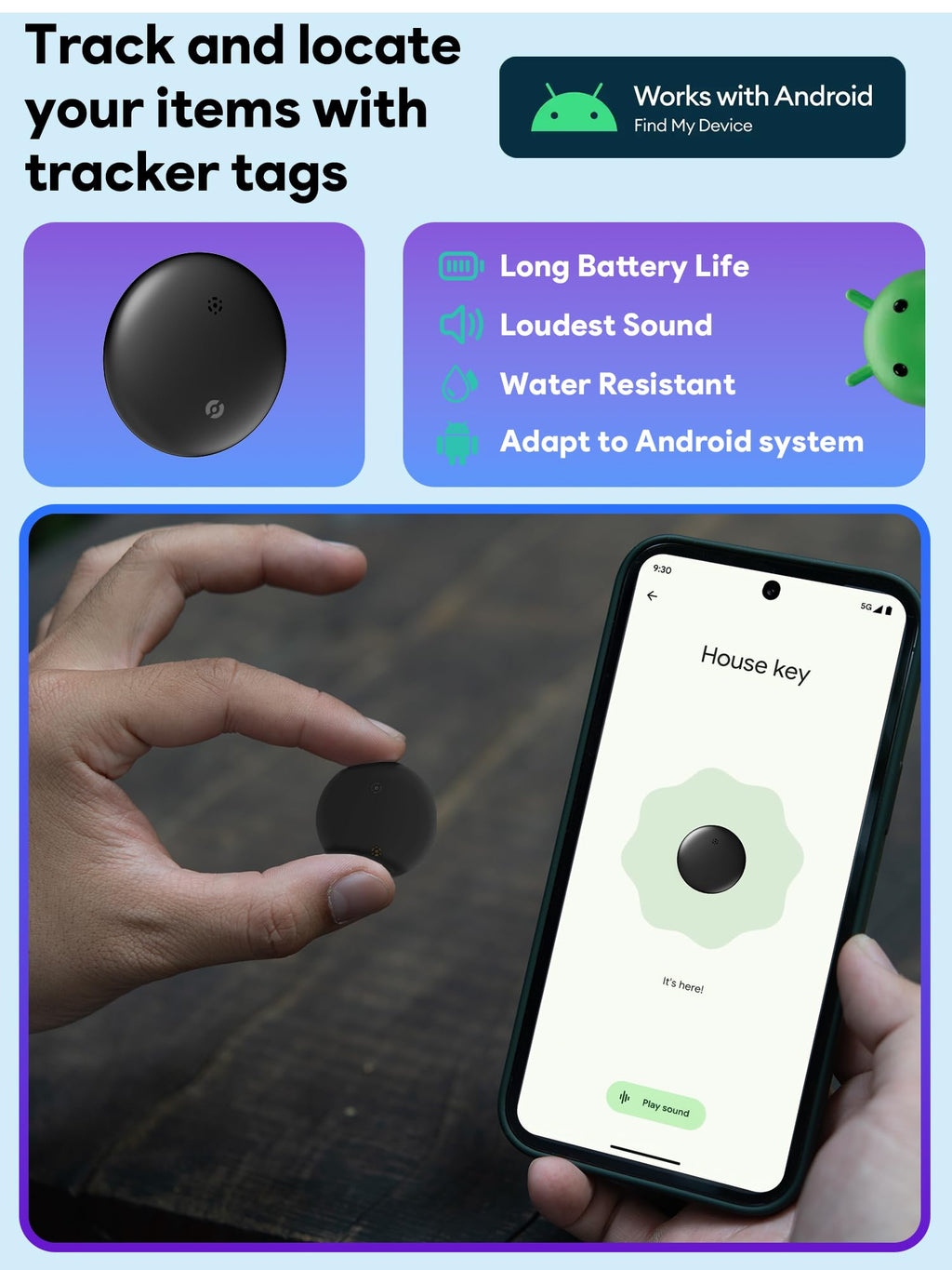 Midlocater Android Smart Tracker Tags, Bluetooth Luggage Tracker with Keychain,