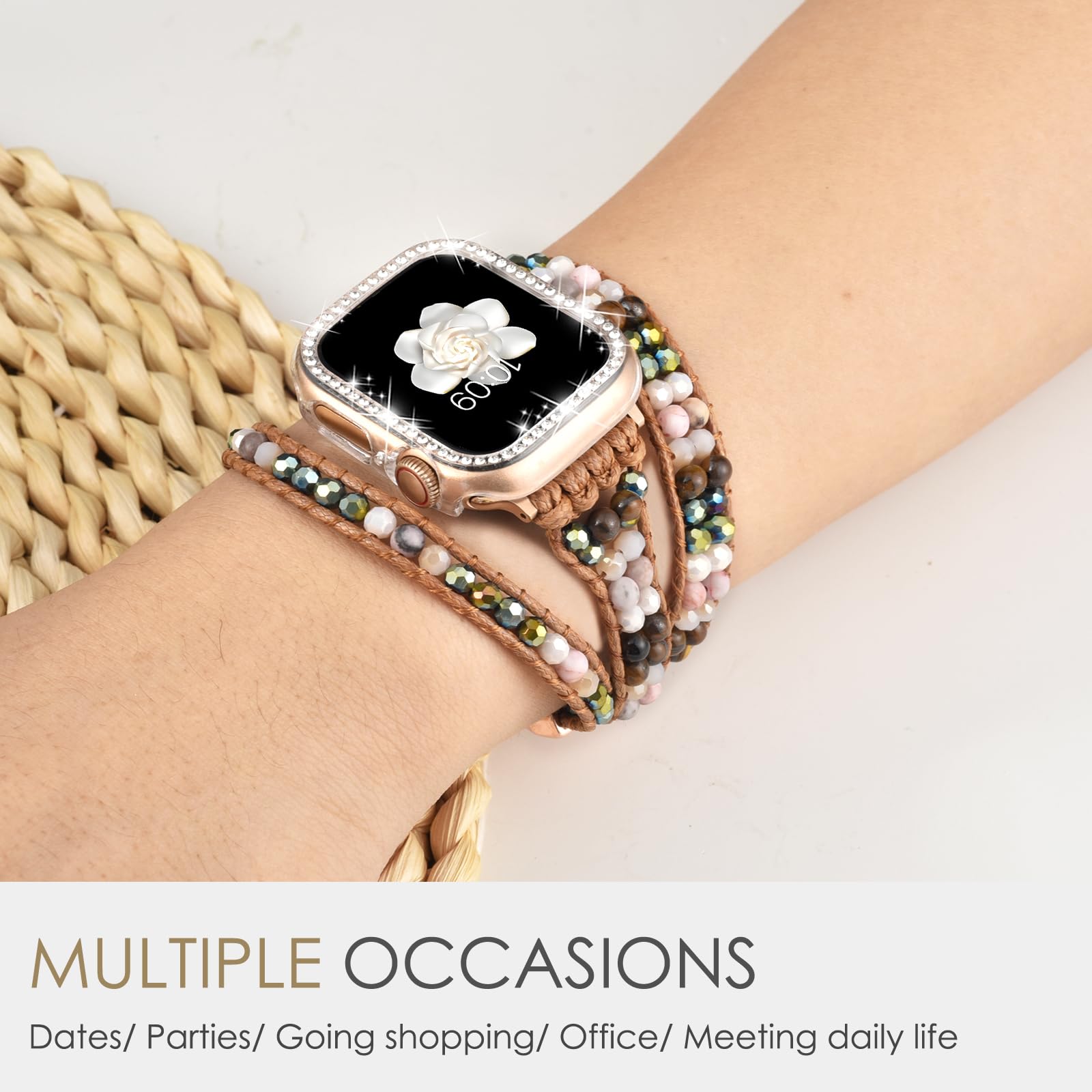 Boho Beaded Bracelets Watch Band Women and Case Compatible with Apple Watch Band