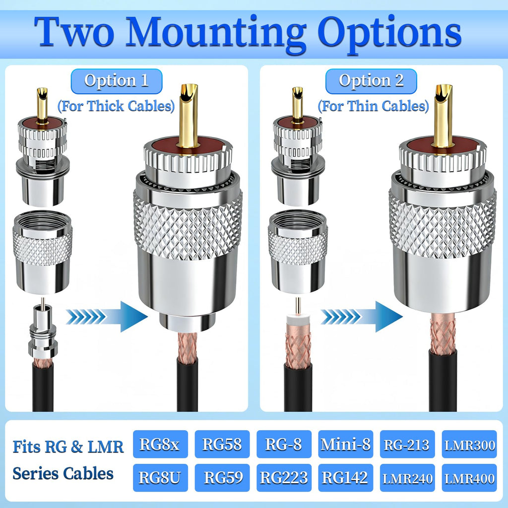 Lpluziyyds PL259 UHF Male Coaxial Connectors 10 Pack with Reducer, Solder-Type