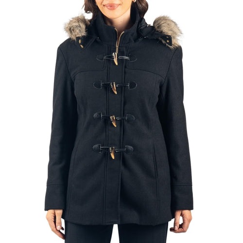 Alpine Swiss Duffy Womens Wool Blend Toggle Coat Removable Faux Fur Hood Classic