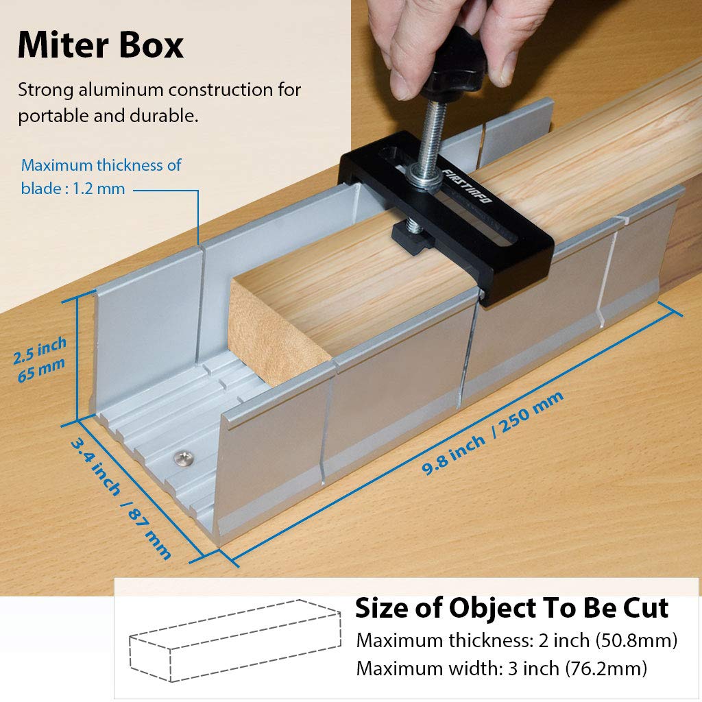 FIRSTINFO H5441 Aluminum Miter Box 9.8" Mitre Box 3 Angle Hand Saw Guide