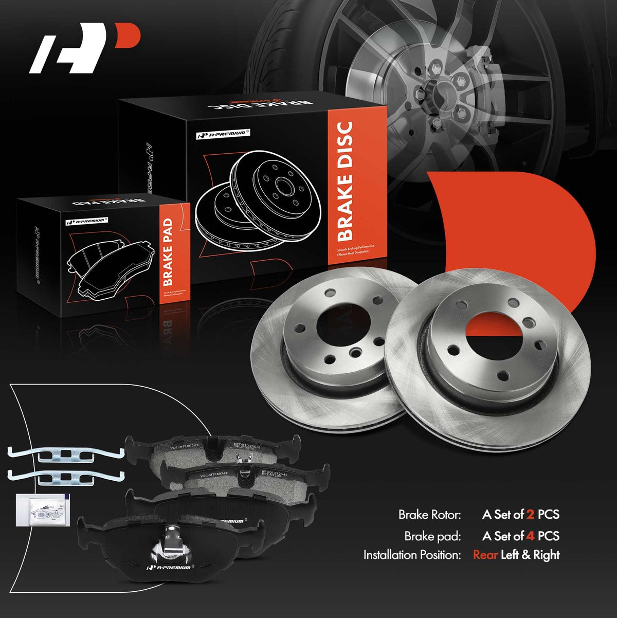 A-Premium 10.86 In (275.8mm) Rear Vented Brake Rotors and Ceramic Pads Kit