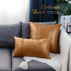 BRAWARM Tan Leather Throw Pillow Covers 22 X 22 Inches - Faux Leather Pillow