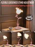 Flower Table Lamp LED Bedside Night Light 3 Color Modes Pink Kawaii Decor