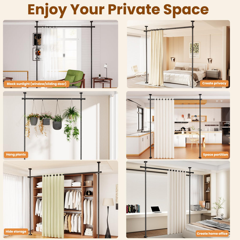 Bonpally Room Divider Curtain Rod, No Drilling Room Separator for Space