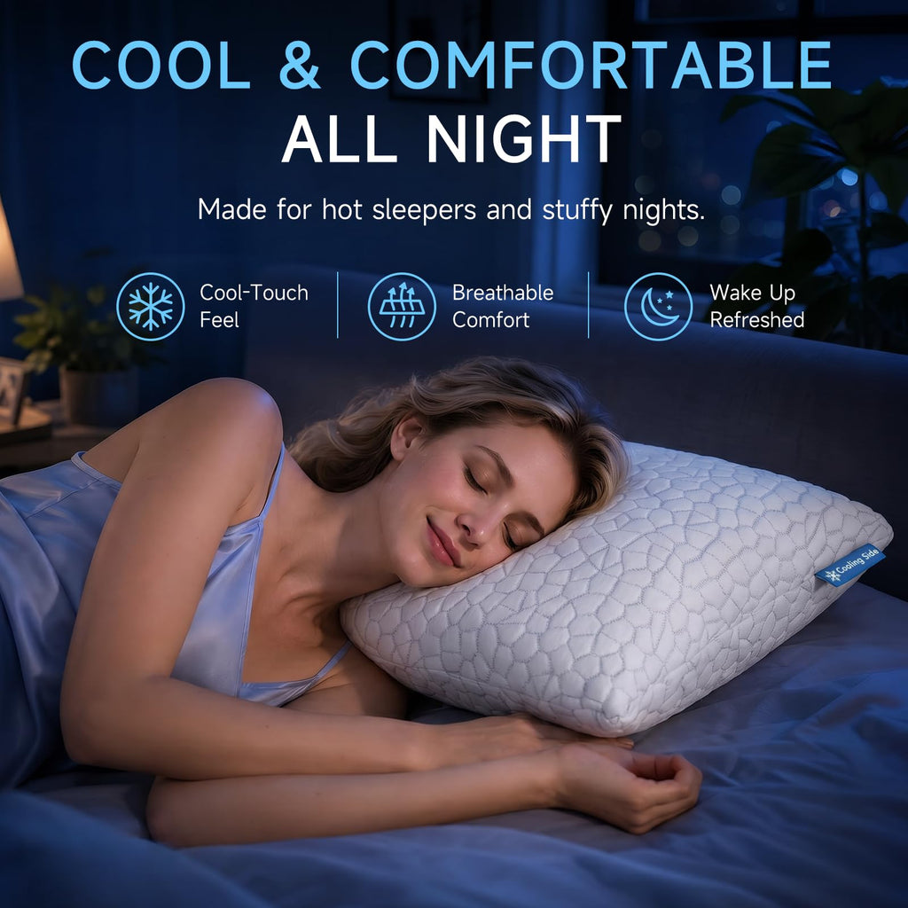 QUTOOL Cooling Memory Foam Pillow Queen Adjustable for Side Back Sleepers