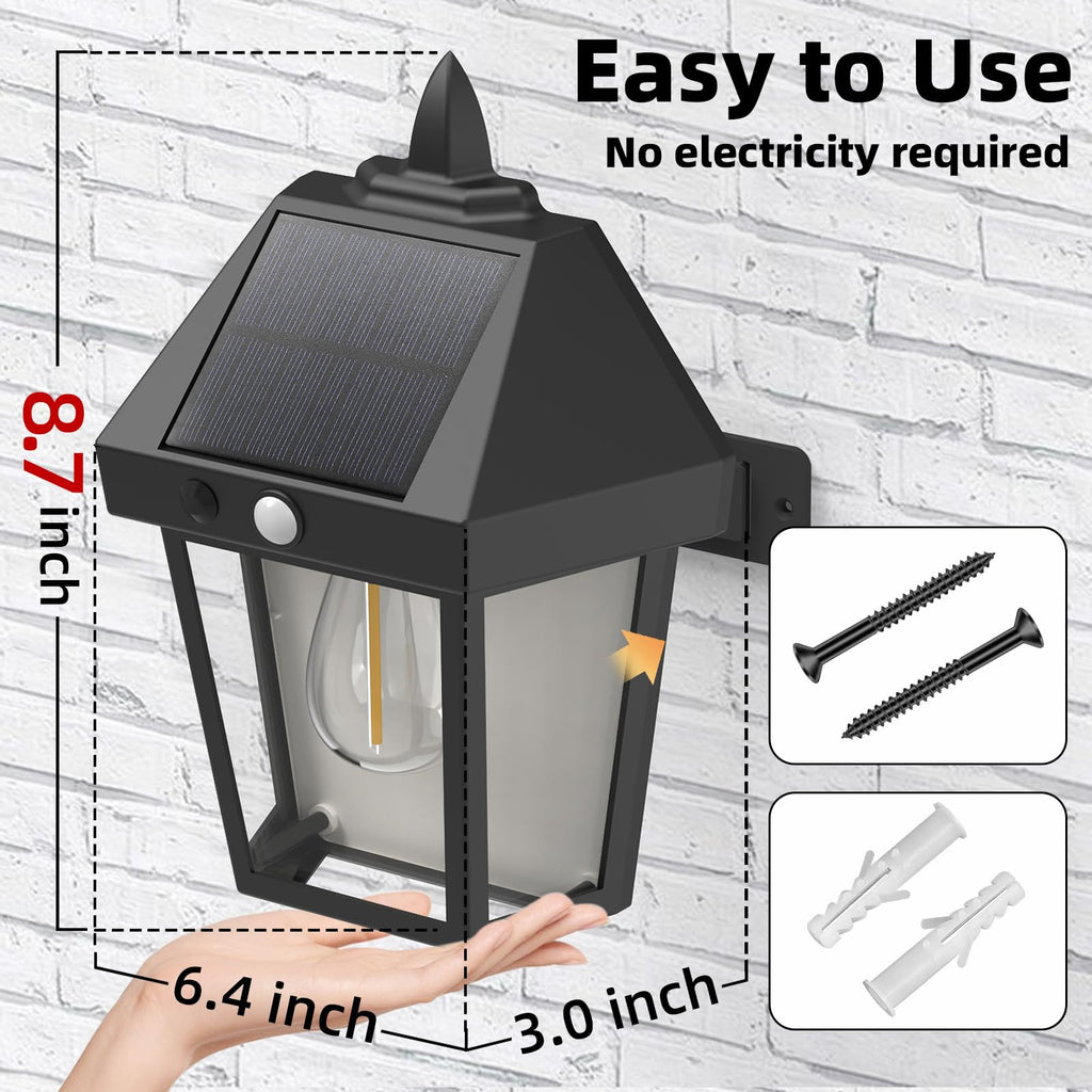 DERAYSION Solar Porch Lights Outdoor, 9 Inch Solar Wall Lanterns with Motion