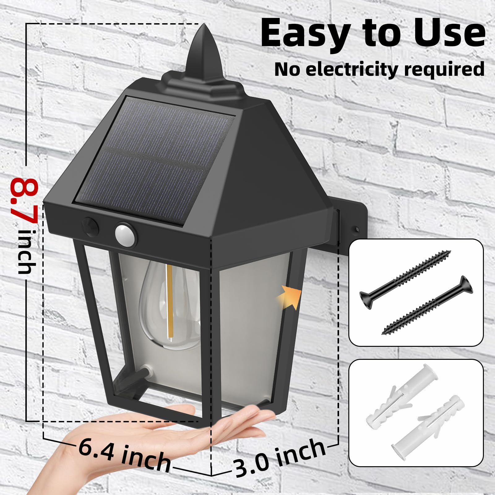 DERAYSION Solar Porch Lights Outdoor, 9 Inch Solar Wall Lanterns with Motion