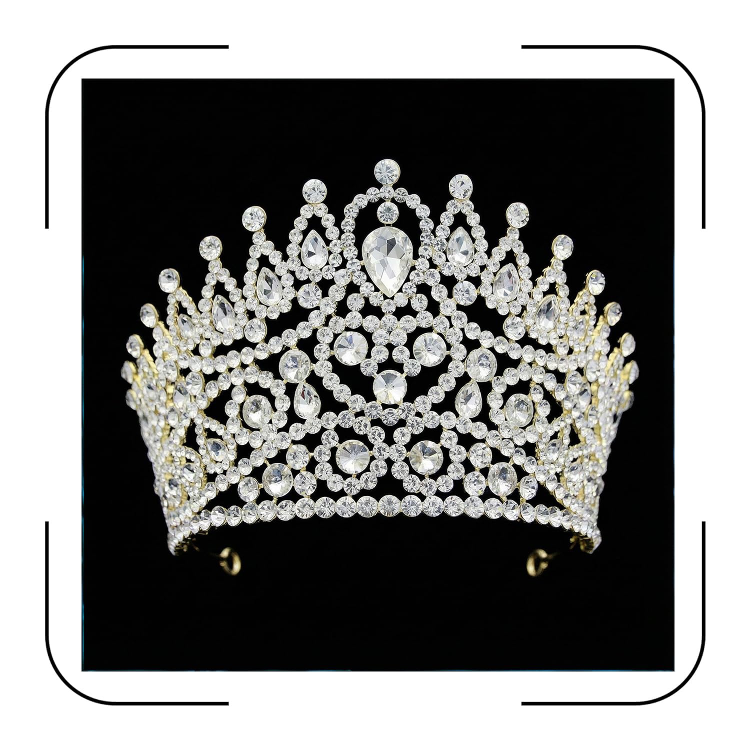 Large 5" Golden Rhinestone Crown Women Sparkly Quinceanera Pageant Tiara