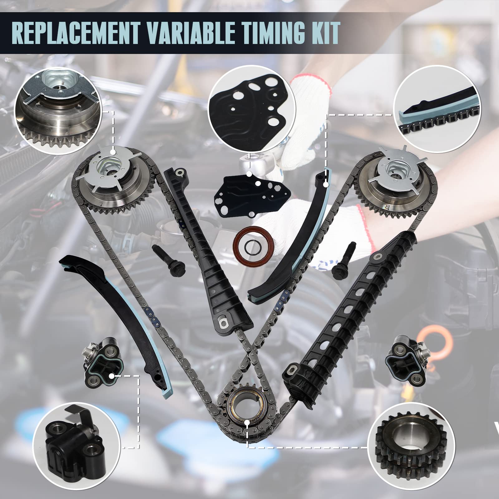 5.4 timing chain kit W/cam phaser Timing Chain Tensioner Sprocket for 2005 f150