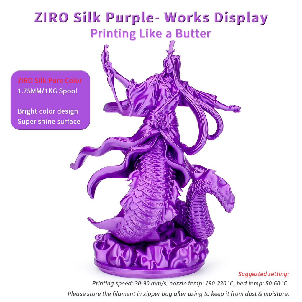 ZIRO 3D Printer Filament, Shine Glorry PLA Filament 1.75mm, Shining Silk 3D