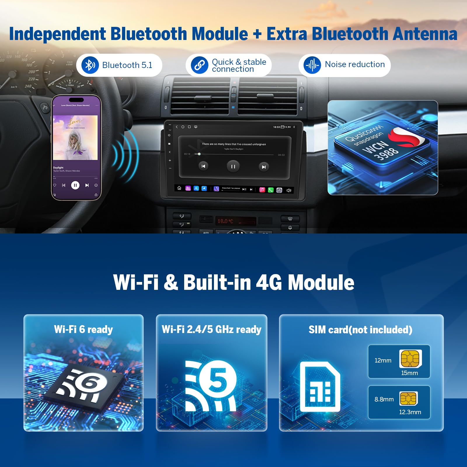 Eonon 9 in Android 13 Car Stereo for BMW E46 6+64GB CarPlay Android Auto GPS