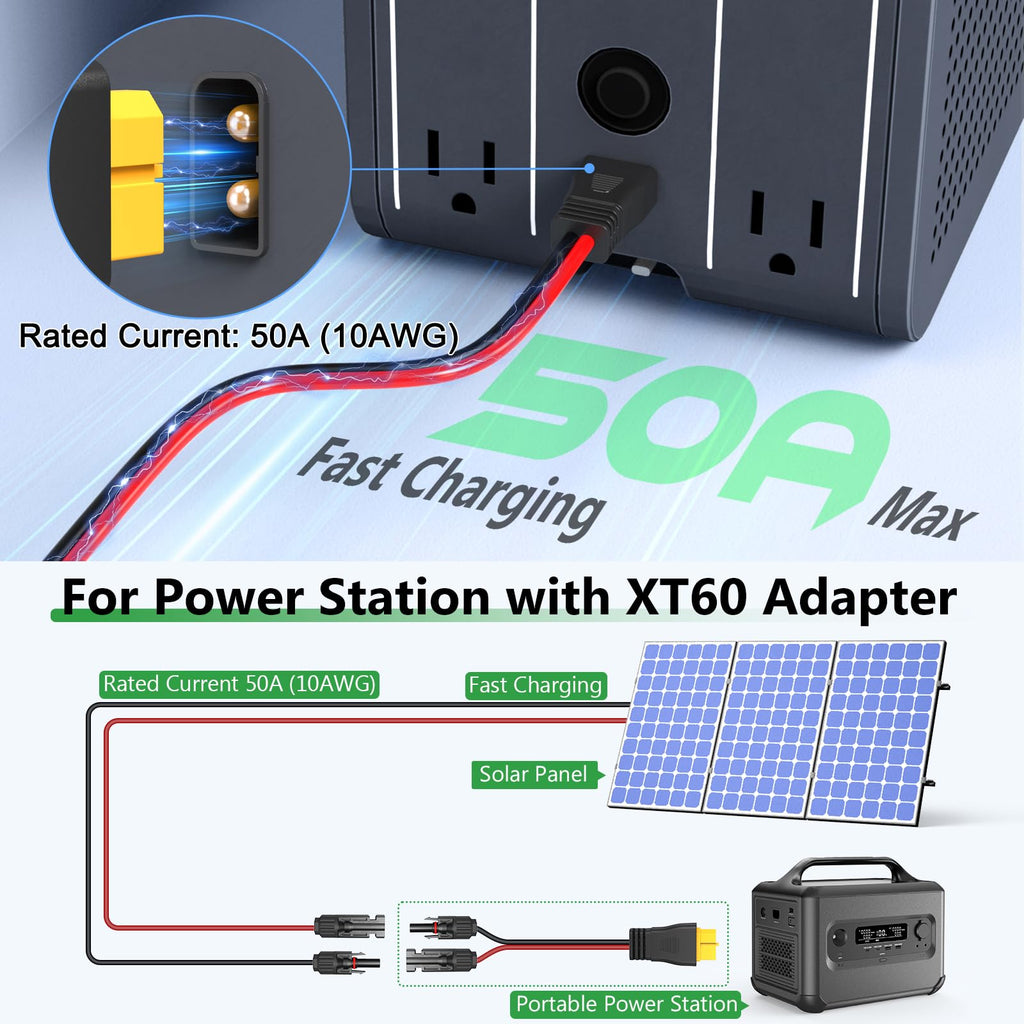 Vansdon Solar to XT60 Cable- 10AWG 30FT XT60 Solar Cable Charging Extension