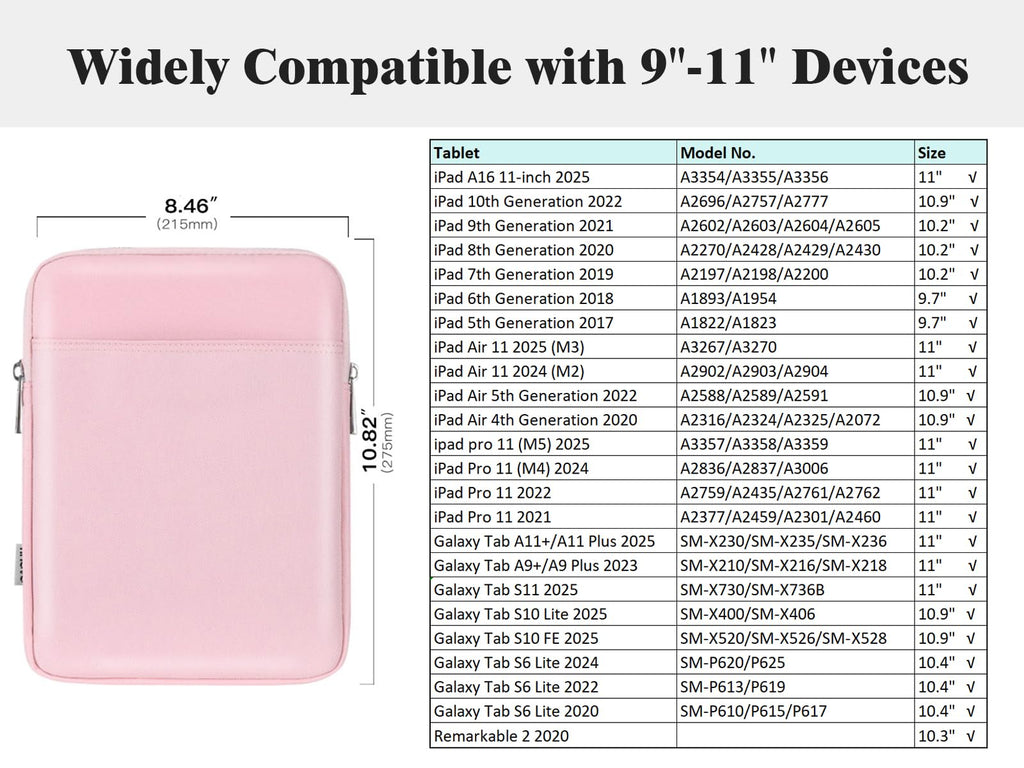 TiMOVO 9-11" Tablet Sleeve Bag for iPad 11-inch A16 2025, iPad 10.9"/10.2"| Air
