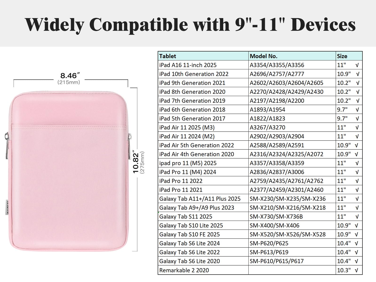 TiMOVO 9-11" Tablet Sleeve Bag for iPad 11-inch A16 2025, iPad 10.9"/10.2"| Air