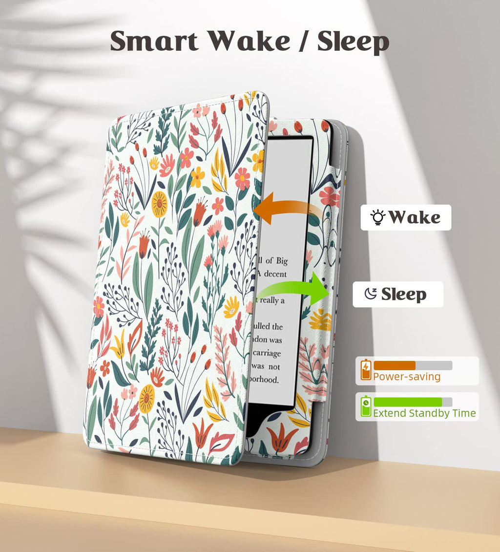 MoKo Kindle Paperwhite Case 2024 2021 7 Inch Slim PU Auto Wake Sleep Flowers
