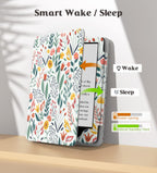 MoKo Kindle Paperwhite Case 2024 2021 7 Inch Slim PU Auto Wake Sleep Flowers