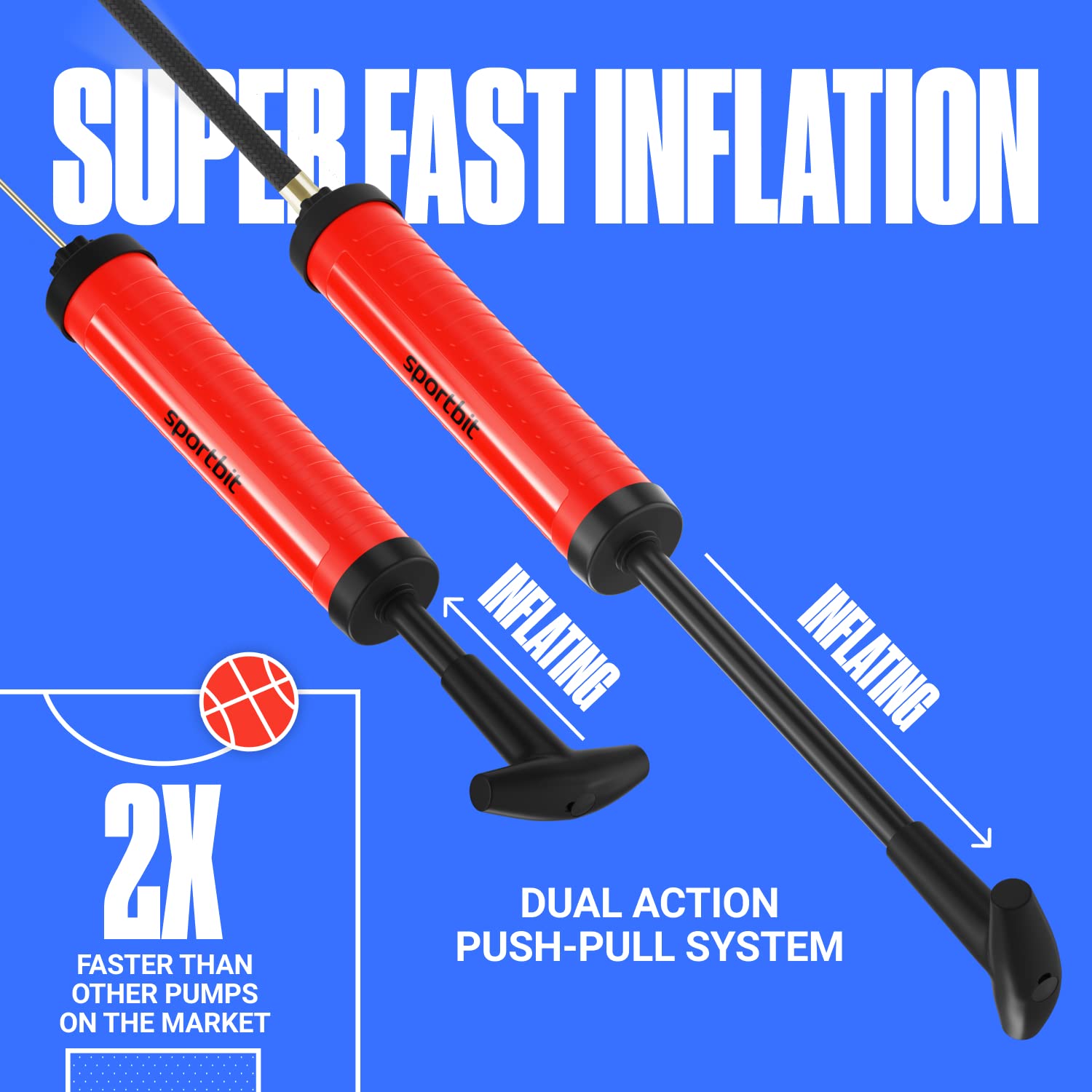 SPORTBIT Ballpump for Sports Balls - Basketball Pump for Sport Balls - Football