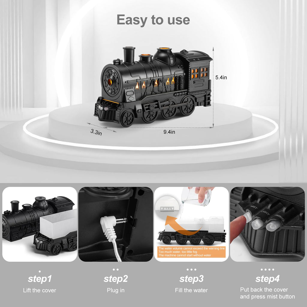 HIROGA 300ml Train Diffuser Ultrasonic Aroma Cool Mist Remote Control Black
