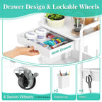 3 Tier Rolling Cart Drawer Bathroom Storage Organizer 2 Lockable Wheels White