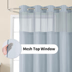 No Hook Shower Curtain w/Snap Liner Mesh Window Fog Blue 72x75 Waffle