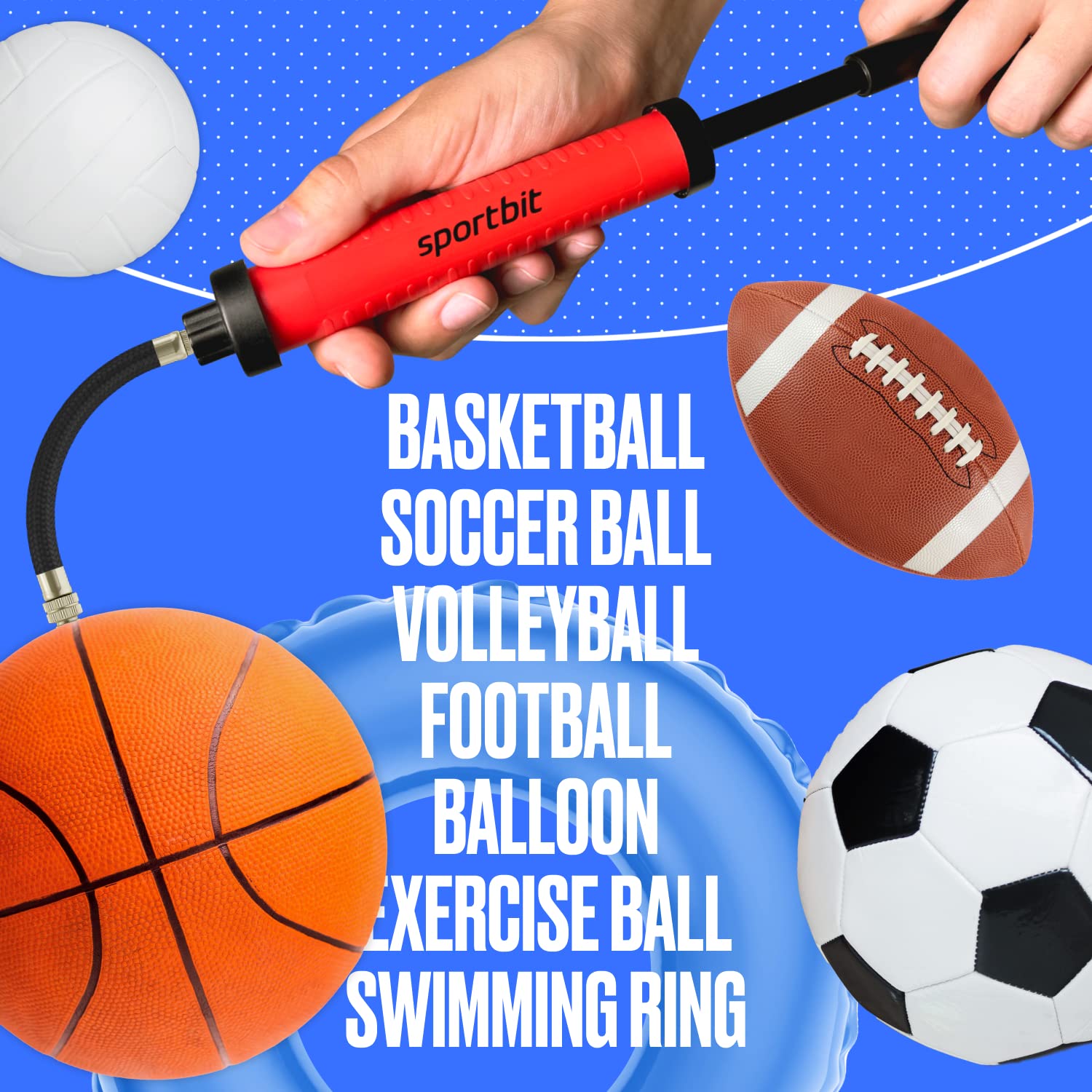 SPORTBIT Ballpump for Sports Balls - Basketball Pump for Sport Balls - Football