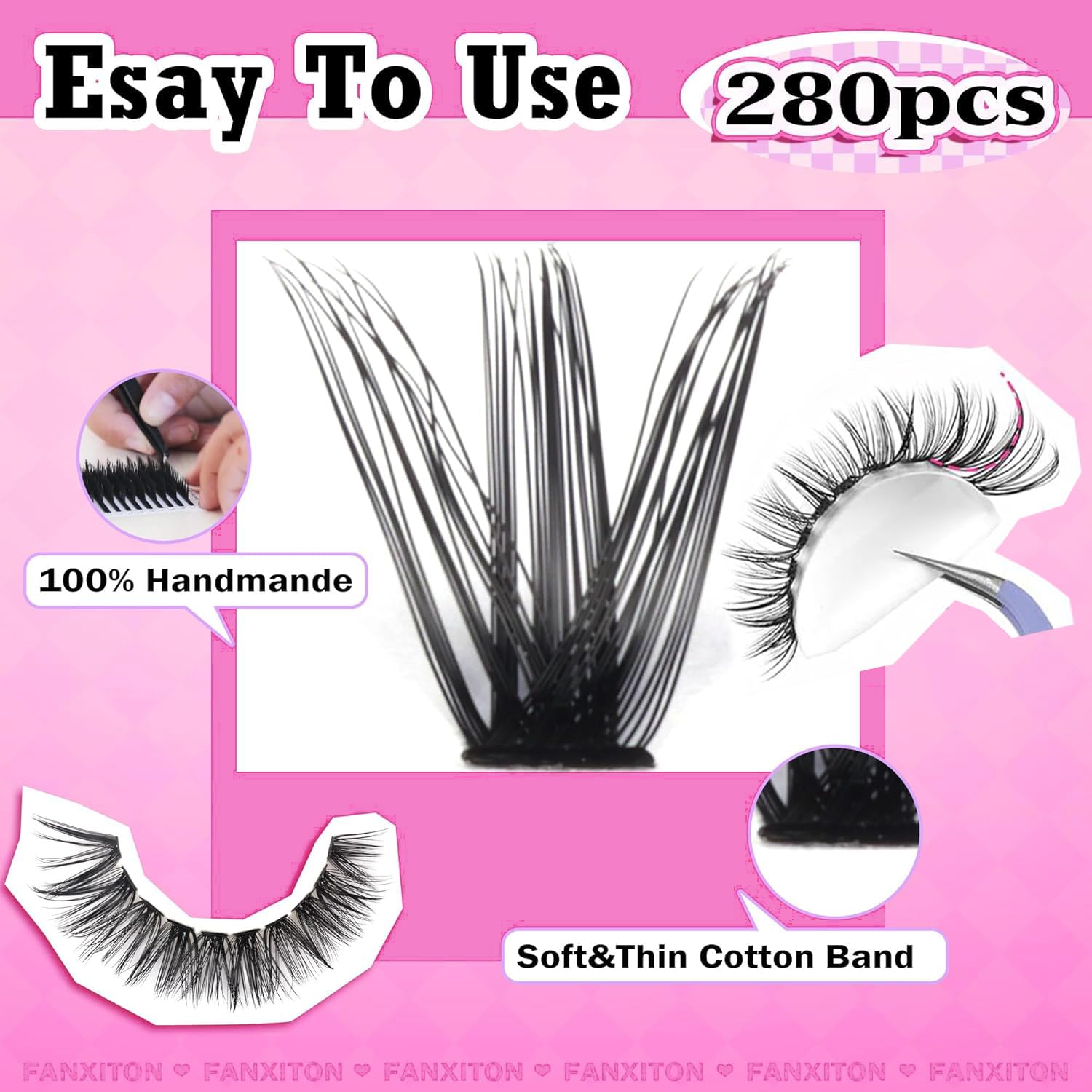 FANXITON DIY Individual Eyelash Extension Kit, Thick Volume Lash Clusters