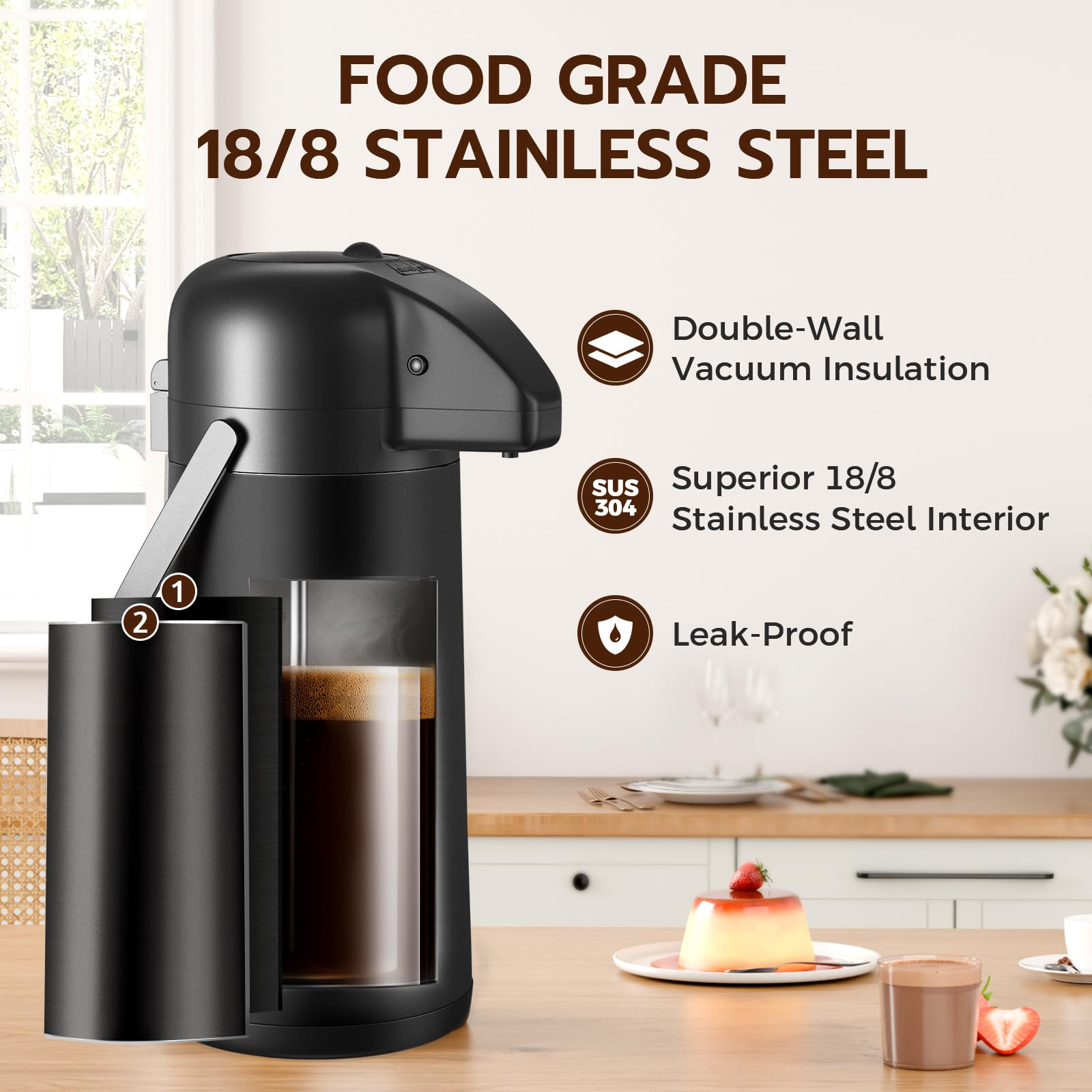 Coffee Carafe for Keeping Hot - Gezoss 102OZ / 3L Airpot Coffee Dispenser with