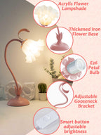Flower Table Lamp LED Bedside Night Light 3 Color Modes Pink Kawaii Decor