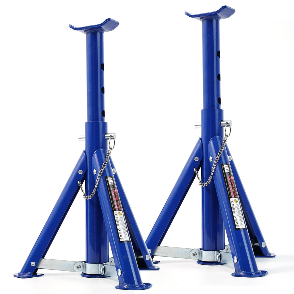 2PC 3 Ton Jack Stands Adjustable Steel Folding Auto Lift Support Blue