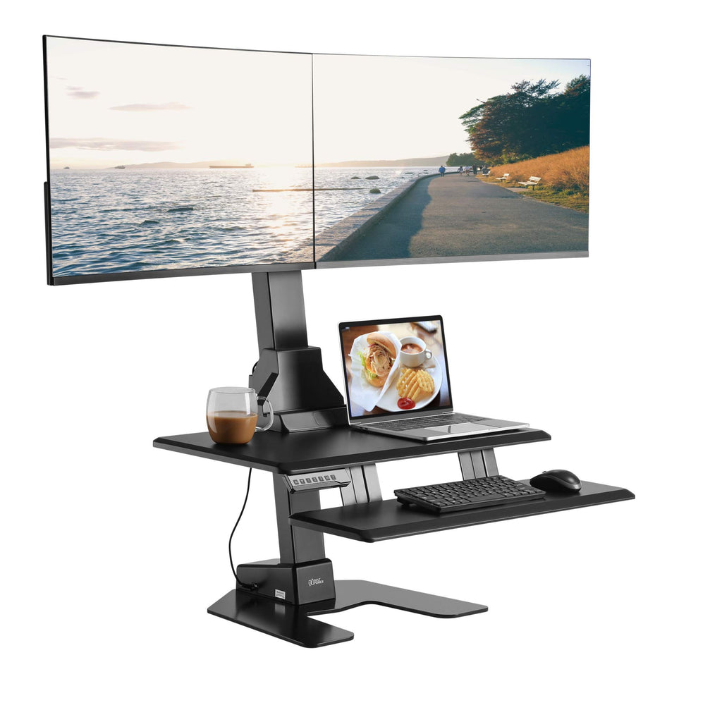 AVLT Electric Standing Desk Converter Triple 32" Monitor Sit Stand Riser