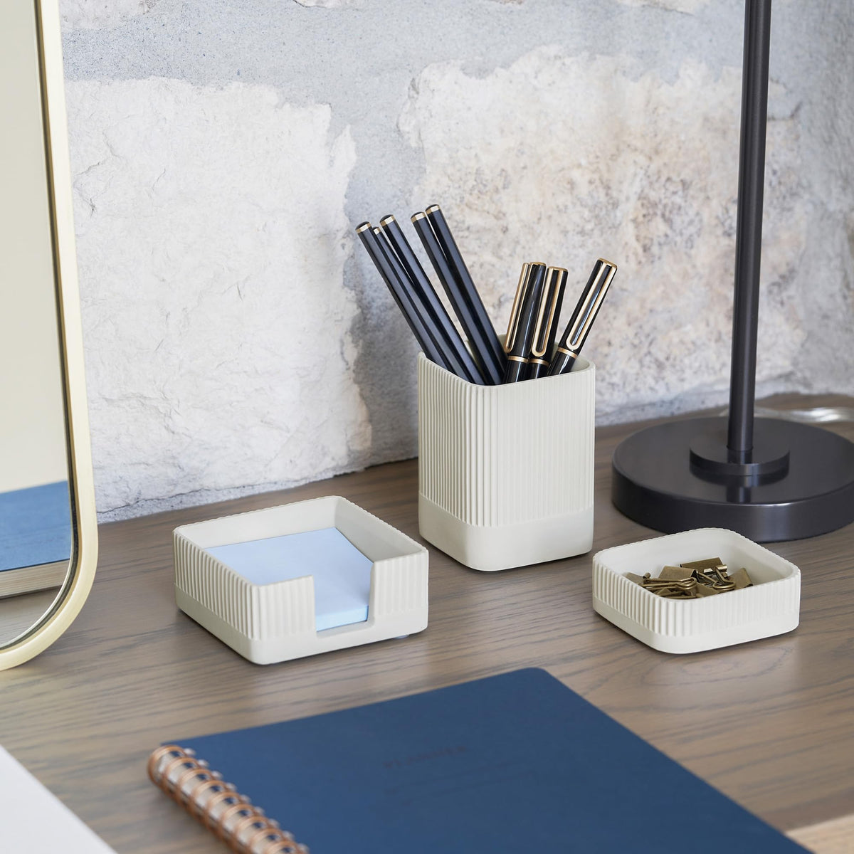 Aesthetic Desk Organizer Set of 3 For Your Office - Sturdy Concrete Desktop