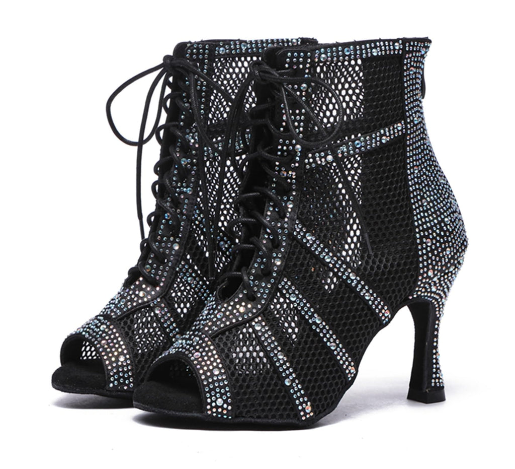 Minishion Sexy Dance Heels for Women Mesh Party Eveing Ankle Sandals Boots L567