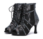 Minishion Sexy Dance Heels for Women Mesh Party Eveing Ankle Sandals Boots L567