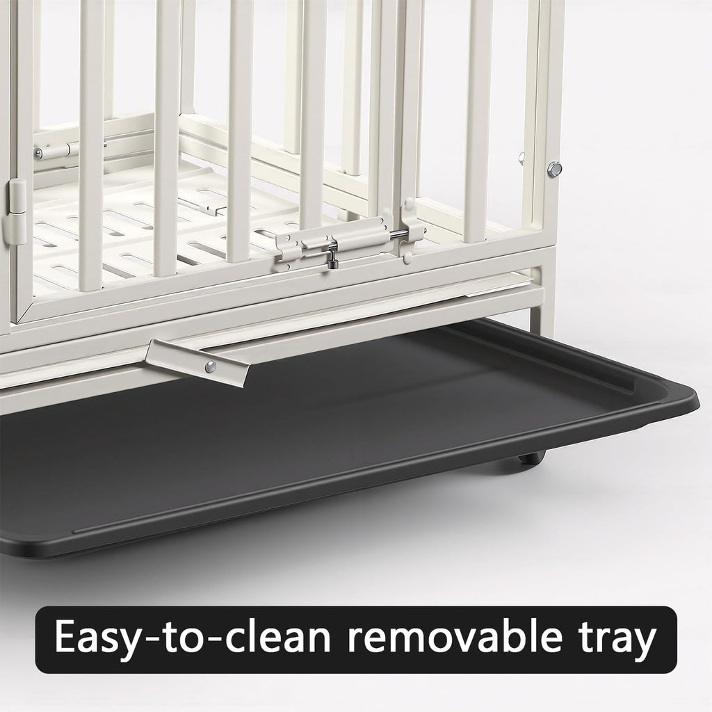 24 Inch Heavy Duty Dog Crate Cage Escape Proof Steel Kennel for High Anxiety Dogs with Sturdy Locks and Removable Tray, Small Dog Crate, White