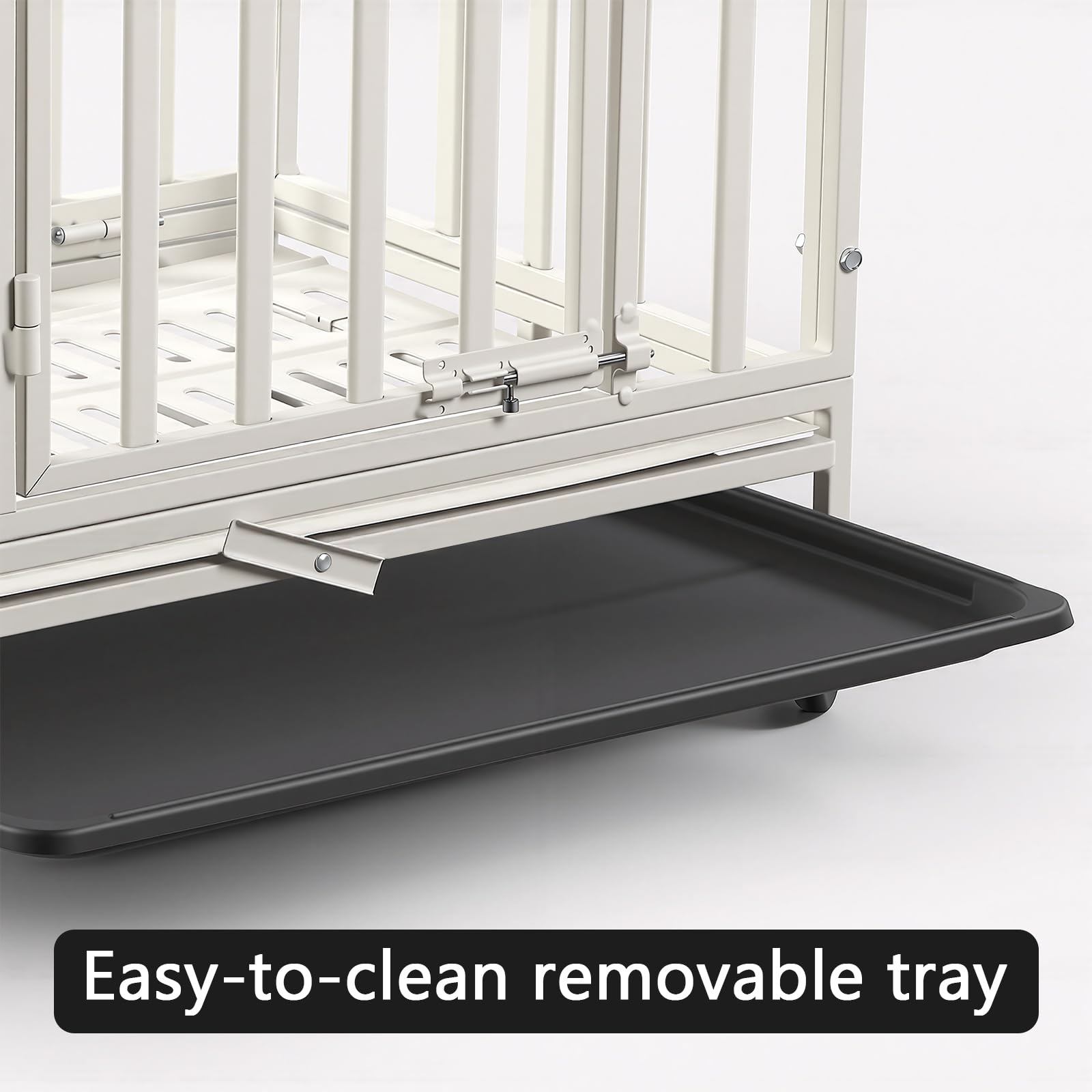 24 Inch Heavy Duty Dog Crate Cage Escape Proof Steel Kennel for High Anxiety Dogs with Sturdy Locks and Removable Tray, Small Dog Crate, White